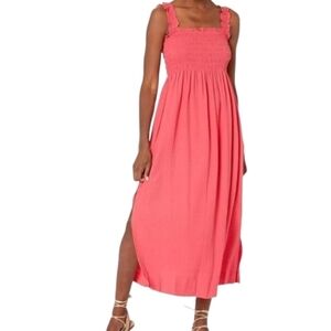 NWT Calvin Klein Coral Midi Dress Size 18 Smocked Bodice Square Neck Pullover